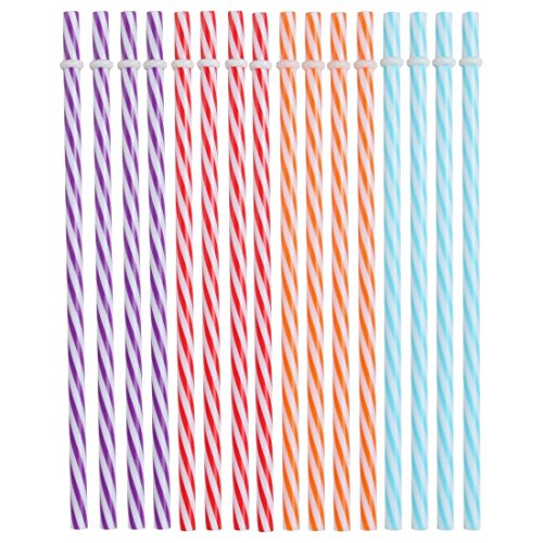 Lily's Home Reusable and Washable Straight Plastic Stripey Drinking Straws, Safe and BPA-Free, Use for Smoothies, Milkshakes, Lemonade, Iced Coffee, or Mason Jar Drinks, Bright Colors (Pack of 16)