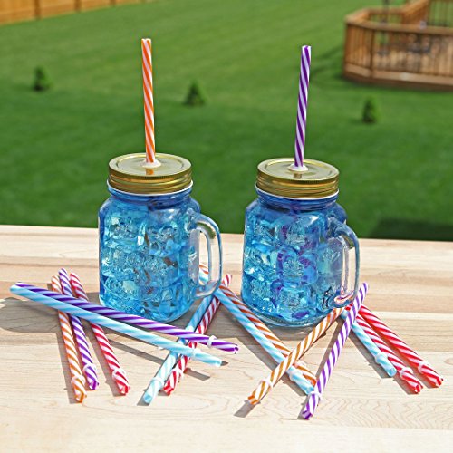 Lily's Home Reusable and Washable Straight Plastic Stripey Drinking Straws, Safe and BPA-Free, Use for Smoothies, Milkshakes, Lemonade, Iced Coffee, or Mason Jar Drinks, Bright Colors (Pack of 16)