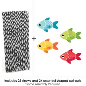 Big Dot of Happiness Let’s Go Fishing - Paper Straw Decor - Fish Themed Birthday Party or Baby Shower Striped Decorative Straws - Set of 24