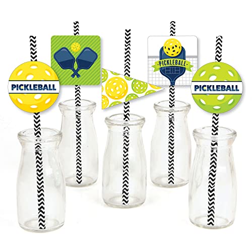 Big Dot of Happiness Let’s Rally - Pickleball - Paper Straw Decor - Birthday or Retirement Party Striped Decorative Straws - Set of 24