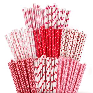 boao 200 pieces valentines straws valentines paper straws heart drinking straws heart striped paper straws decorative holiday straws for valentine's day wedding party supplies, 8 styles