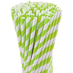 biodegradable paper straws, 300 pieces pack,light green stripe disposable drinking straws,eco friendly christmas party supplies, birthday, wedding,christmas straws