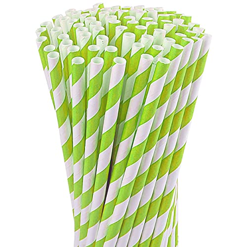 Biodegradable Paper Straws, 300 Pieces Pack,Light Green Stripe Disposable Drinking Straws,Eco Friendly Christmas Party Supplies, Birthday, Wedding,christmas straws