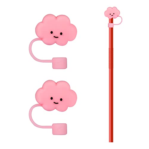 2pcs Cloud Straw Caps Covers for 0.3inch/8mm Diameter Straws, Pink Cute Silicone Straw Toppers Lids Dust-Proof Straw Tips Cover for Sippy Cups Straw Protector (Not Suitable for Stanley)