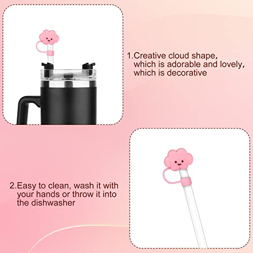 2pcs Cloud Straw Caps Covers for 0.3inch/8mm Diameter Straws, Pink Cute Silicone Straw Toppers Lids Dust-Proof Straw Tips Cover for Sippy Cups Straw Protector (Not Suitable for Stanley)