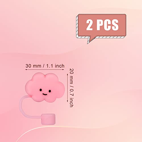 2pcs Cloud Straw Caps Covers for 0.3inch/8mm Diameter Straws, Pink Cute Silicone Straw Toppers Lids Dust-Proof Straw Tips Cover for Sippy Cups Straw Protector (Not Suitable for Stanley)