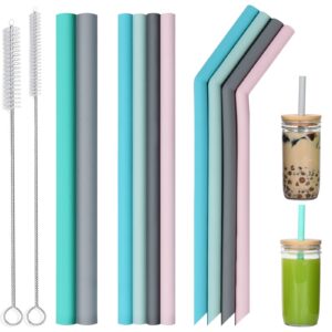 ALINK 15 inch Extra Long Silicone Straws + 2 Silicone Boba Straws 8 Smoothie Straws