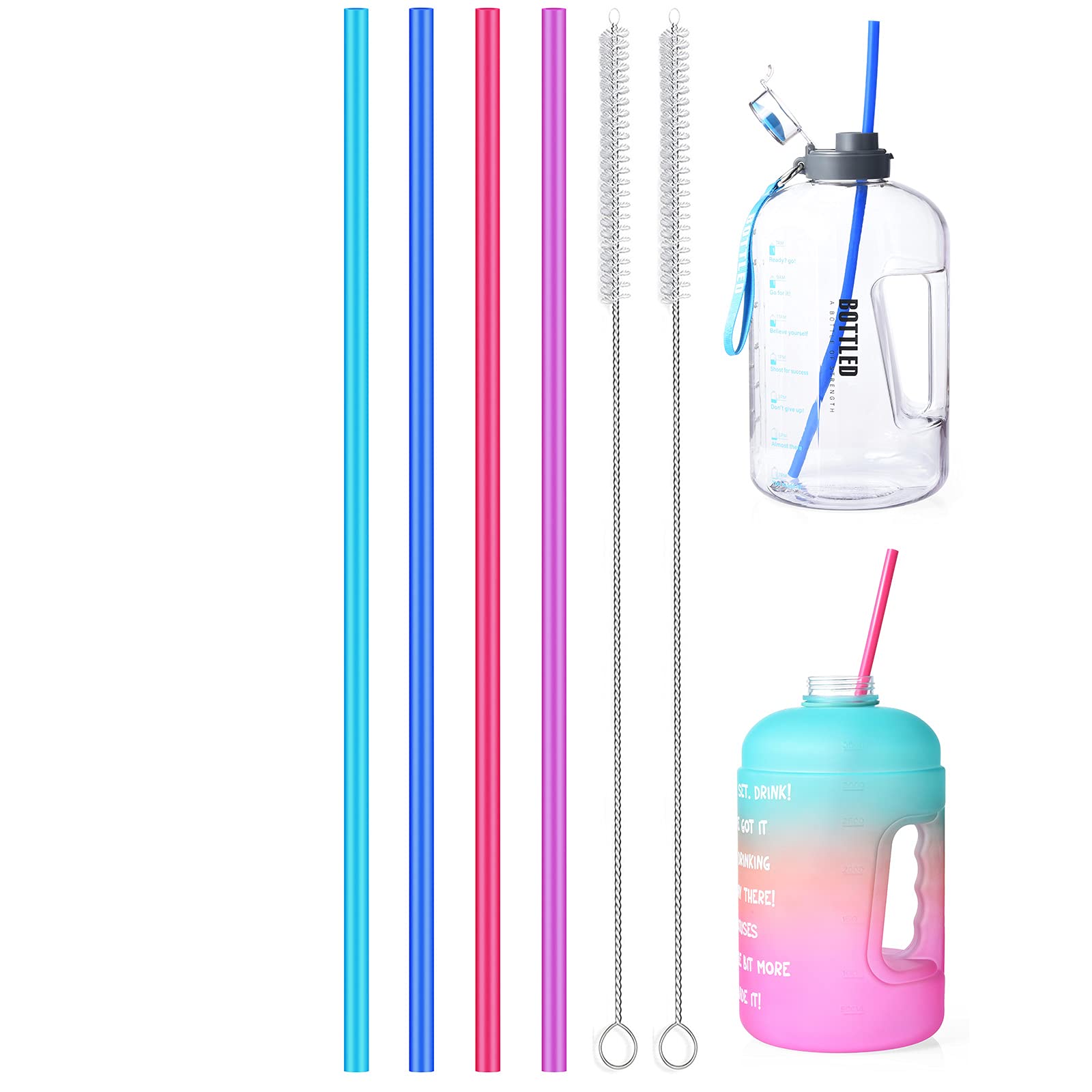 ALINK 15 inch Extra Long Silicone Straws + 2 Silicone Boba Straws 8 Smoothie Straws