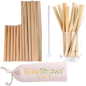 organic bamboo straws reusable â€“ multiple packs eco friendly biodegradable non plastic wood drinking straw (12 pack)