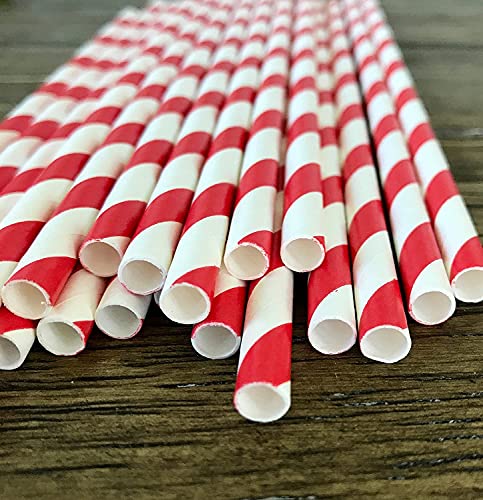 Family Home Products 7.75 inch Red & White Striped Paper Straws, Biodegradable Disposable Drinking Straws 500 Count