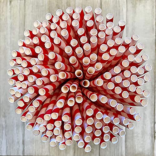 Family Home Products 7.75 inch Red & White Striped Paper Straws, Biodegradable Disposable Drinking Straws 500 Count