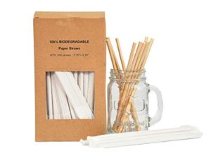 200-pack premium biodegradable wrapped paper straws - eco-friendly drinking straws - bulk paper straws for juices, smoothies and party decorations - 7.75" long .25" wide (brown colorless)