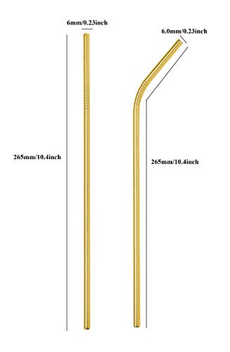 Reusable Metal Straws 50Pack.Ultra Long 10.5”Gold Color Stainless Steel Drinking Straws in Bulk For Wholesale.265x6mm Straight Curved Straws for 20/30oz Tumblers Yeti (50pcs all bent Gold-10.5")