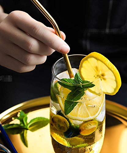 Reusable Metal Straws 50Pack.Ultra Long 10.5”Gold Color Stainless Steel Drinking Straws in Bulk For Wholesale.265x6mm Straight Curved Straws for 20/30oz Tumblers Yeti (50pcs all bent Gold-10.5")