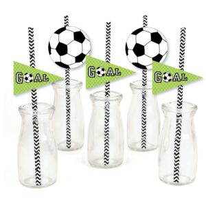 big dot of happiness goaaal - soccer paper straw decor - baby shower or birthday party striped decorative straws - set of 24