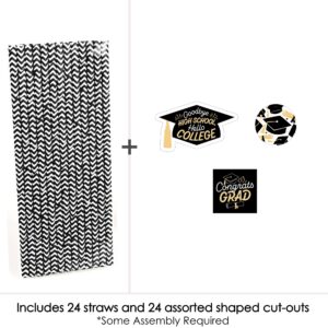 Big Dot of Happiness Hello College Graduation Paper Straw Decor - Party Striped Decorative Straws - Set of 24