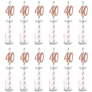 happy 40th birthday straw decor, rose gold paper straws, 40th anniversary decorations, 24pcs cut-out number 40 party drinking decorative straws