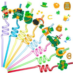 32 pieces st patrick's day party straws shamrock drinking crazy straws lucky irish party plastic reusable drinking straws for st. patrick's day theme party supplies goodie bags, 8 styles
