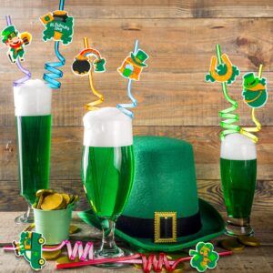 32 Pieces St Patrick's Day Party Straws Shamrock Drinking Crazy Straws Lucky Irish Party Plastic Reusable Drinking Straws for St. Patrick's Day Theme Party Supplies Goodie Bags, 8 Styles