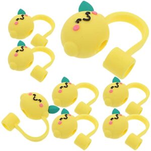 tofficu 8pcs straw cover cap reusable silicone straw toppers cute drinking straw tips lids cute straws plugs yellow lemon