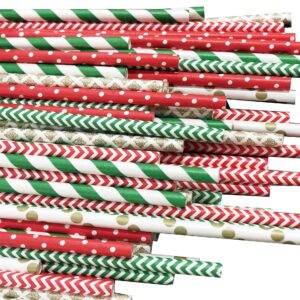 Pack of 150 Christmas Paper Straws in Red, Green and Gold. Holiday Straws, Vintage Party Supplies, Santa Red & Emerald Elf Green Straws