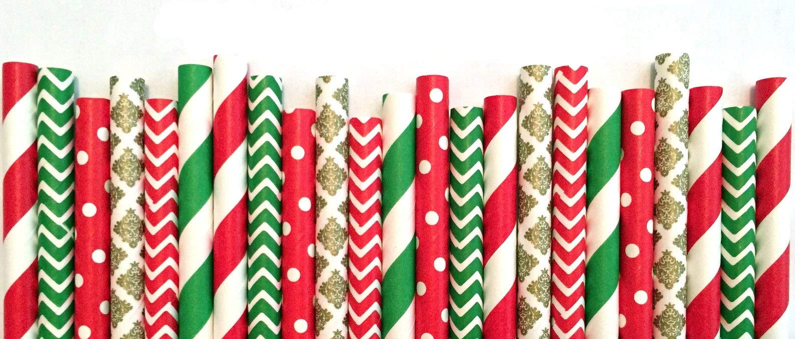 Pack of 150 Christmas Paper Straws in Red, Green and Gold. Holiday Straws, Vintage Party Supplies, Santa Red & Emerald Elf Green Straws