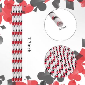 Whaline 200Pcs Casino Card Night Theme Paper Straws 7.7 Inch Red Black Poker Disposable Straws Diamond Spade Heart Club Drinking Well Crafted Straws for Casino Party Event Las Vegas Game Supplies