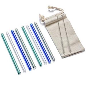 Simplifi It Assorted Color Glass Cocktail Straw Set with Nylon Cleaning Brushes (11 PC.) - SI-SGL6-11A