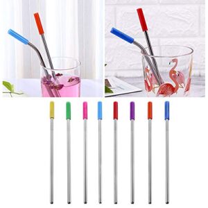 Connoworld Reusable Stainless Steel Straws Kit Tools, Includes 2 Straight Drinking Straws + 2 Bent Drinking Straws + 1 Cleaning Brush + 4 Detachable Silicone Tips Covers Purple