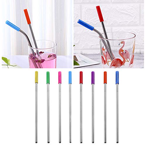 Connoworld Reusable Stainless Steel Straws Kit Tools, Includes 2 Straight Drinking Straws + 2 Bent Drinking Straws + 1 Cleaning Brush + 4 Detachable Silicone Tips Covers Purple