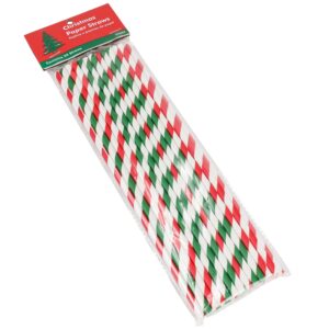 chef craft eco christmas paper straws, 10 inches in length 24 piece set, green/red