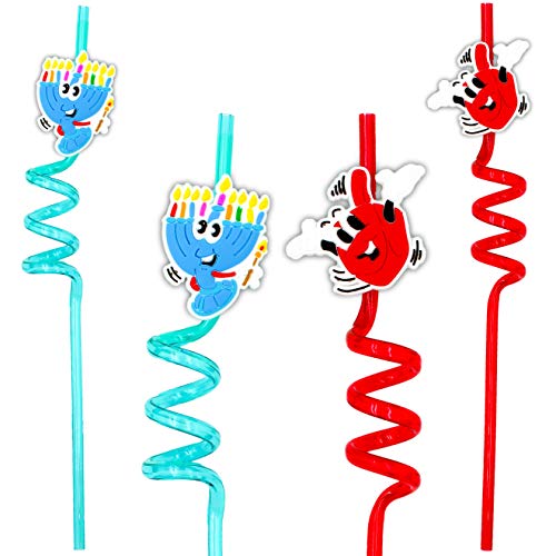 Dreidel and Menorah Hanukkah Straws - Reusable (12-Pack)