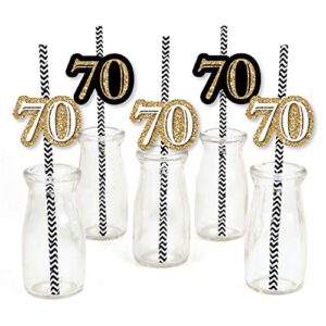 adult 70th birthday - gold - paper straw decor - birthday party striped decorative straws - set of 24