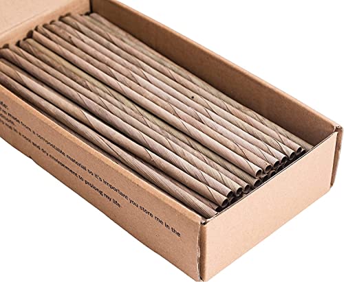 Dtocs 100 Pc. Elegant Bamboo Straw Look Coconut Leaf Disposable Straws | Long Unwrapped Biodegradable Smoothie, Cocktail, Coffee Compostable Straw Alternate to Wooden, Paper, Plastic & Reusable Straws