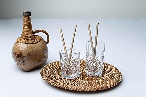 Dtocs 100 Pc. Elegant Bamboo Straw Look Coconut Leaf Disposable Straws | Long Unwrapped Biodegradable Smoothie, Cocktail, Coffee Compostable Straw Alternate to Wooden, Paper, Plastic & Reusable Straws