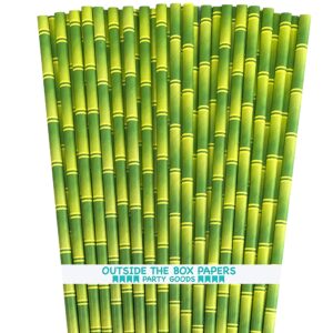 bamboo print paper straws - green - luau party supply - 7.75 inches - 100 pack