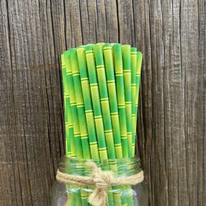 Bamboo Print Paper Straws - Green - Luau Party Supply - 7.75 Inches - 100 Pack