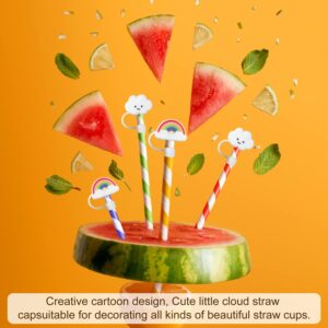 SAVITA 4pcs Straw Covers for Reusable Straws, Silicone Straw Tips Cover Cute Straw Covers Cap Rainbow Straw Cover Cloud Straw Cap for Sippy Cups with 6mm Diameter Straws