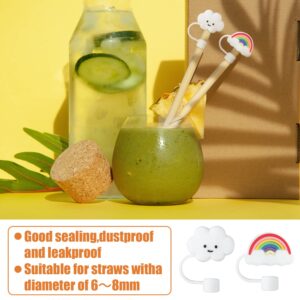 SAVITA 4pcs Straw Covers for Reusable Straws, Silicone Straw Tips Cover Cute Straw Covers Cap Rainbow Straw Cover Cloud Straw Cap for Sippy Cups with 6mm Diameter Straws