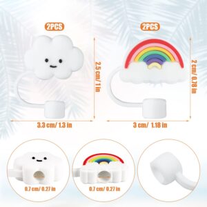 SAVITA 4pcs Straw Covers for Reusable Straws, Silicone Straw Tips Cover Cute Straw Covers Cap Rainbow Straw Cover Cloud Straw Cap for Sippy Cups with 6mm Diameter Straws
