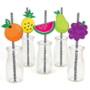tutti fruity paper straw decor - frutti summer baby shower or birthday party striped decorative straws - set of 24