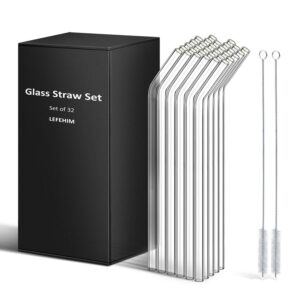 lifehim reusable straws glass clear: 32 pack glass straws long drinking straws bendy wide smoothie straw large cocktail straws for drinks