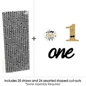 Big Dot of Happiness 1st Birthday Little Mr. Onederful - Paper Straw Decor - Boy First Birthday Party Striped Decorative Straws - Set of 24