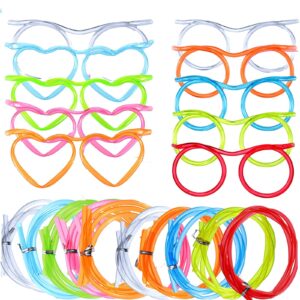 silly kids fun glasses straws 10 sets, crazy fun heart drinking straws for kids, curly round heart funny straws for children adult, party competition game straw novelty plastic straws