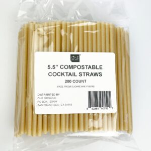 ONE ORGANIC Compostable Sugarcane 5.5" Cocktail Straws 200 PCS