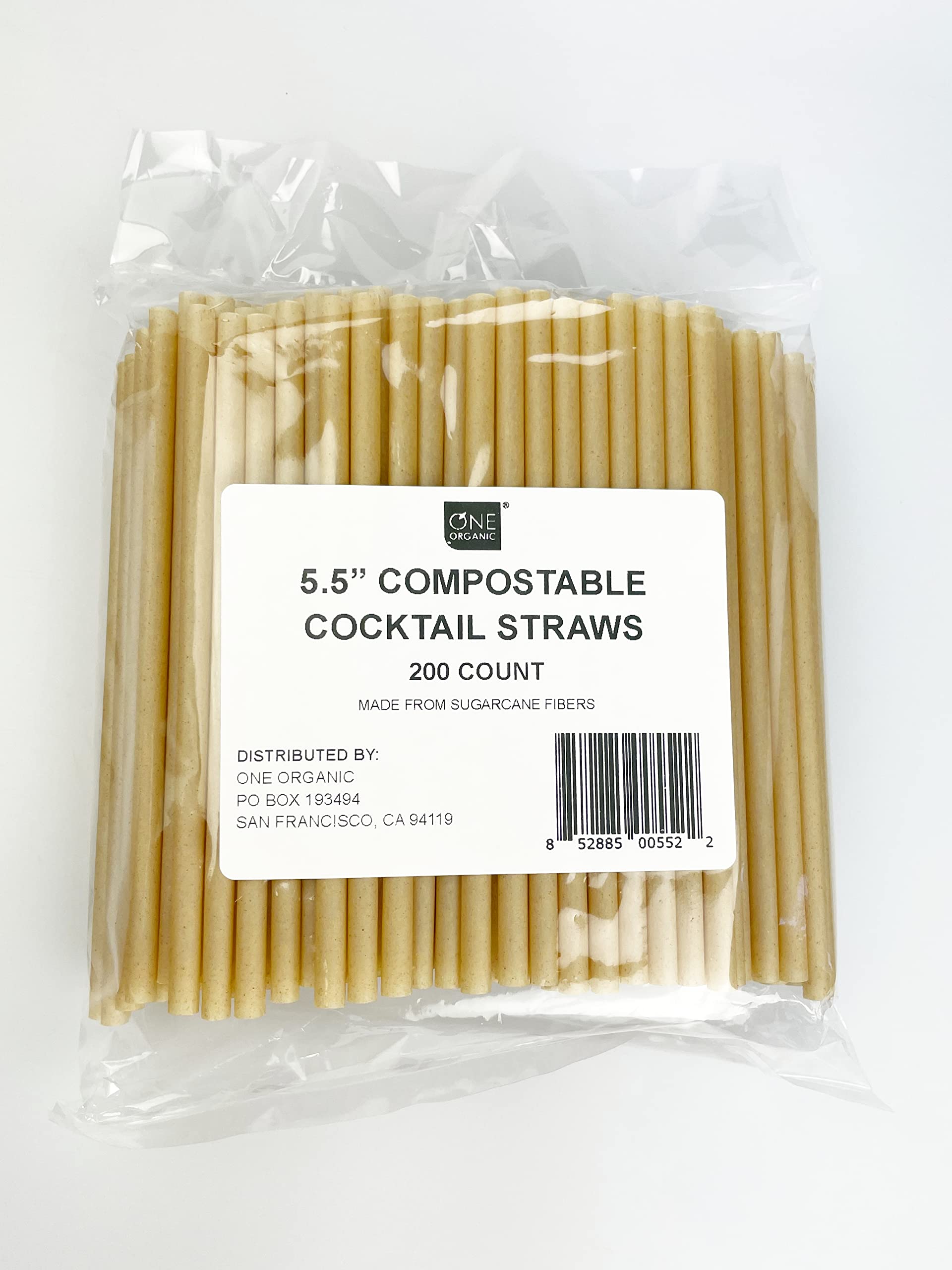 ONE ORGANIC Compostable Sugarcane 5.5" Cocktail Straws 200 PCS