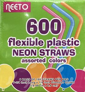 neeto plastic neon color straws 7.75" 600 count