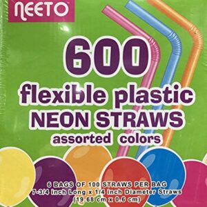 Neeto Plastic Neon Color Straws 7.75" 600 Count