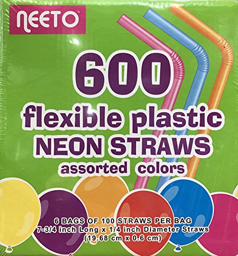 Neeto Plastic Neon Color Straws 7.75" 600 Count