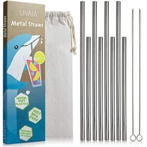reusable straws with case: 8 stainless steel straws with straw cleaning brush in 2 sizes – metal straws reusable stainless steel – metal straw livaia